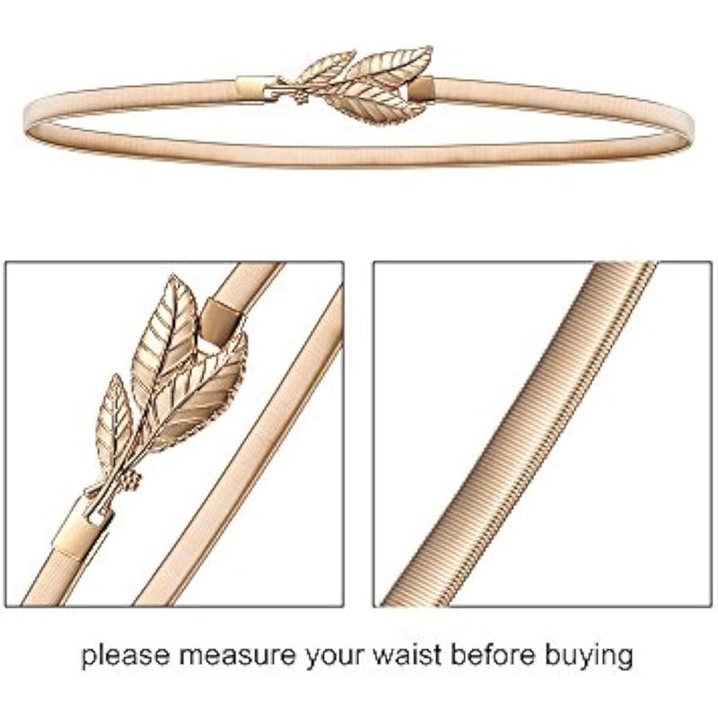 4 Pieces Women Elastic Waist Belt Stretch Metal Dress Belt for Women Girl, Silver and Gold, Color Set 4, M - Image 5